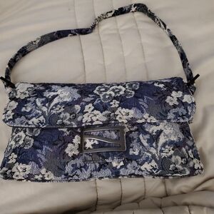 Vintage Floral Patterned Blue and White Shoulder Bag